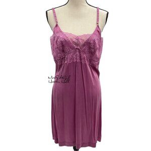 Asilk Mauve Slip Nightgown w/ Lace Accents and V-Back Design Size Medium